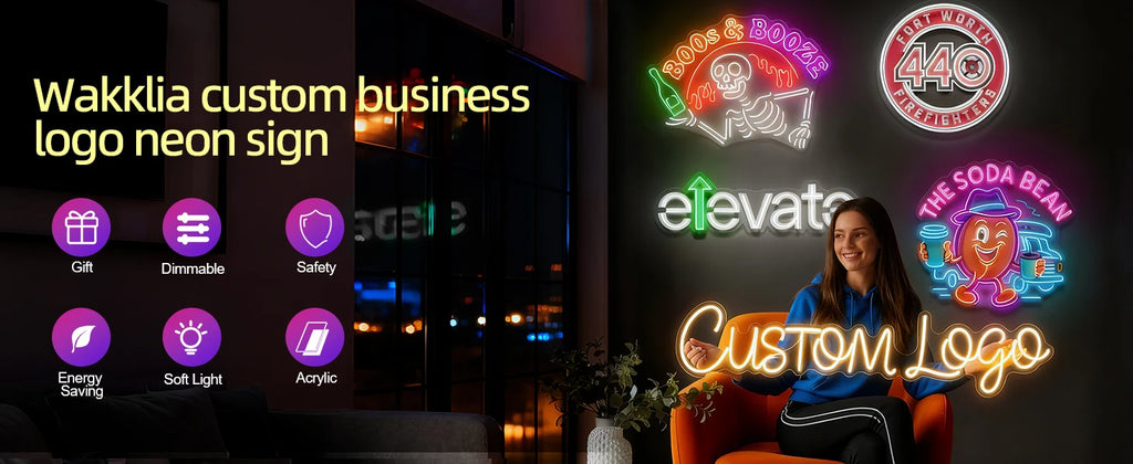 Wakklia Custom Logo Neon Sign, UV Printed Store Neon Sign Customizable Large, Custom LED Logo Sign, Images Print Customized for