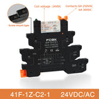 Din Rail Slim Relay Module 41F-1Z-C4-1 Integrated PCB Mount Power Relay With Relay Holder 12V 24V ACDC 220V Relay Socket 6.2mm