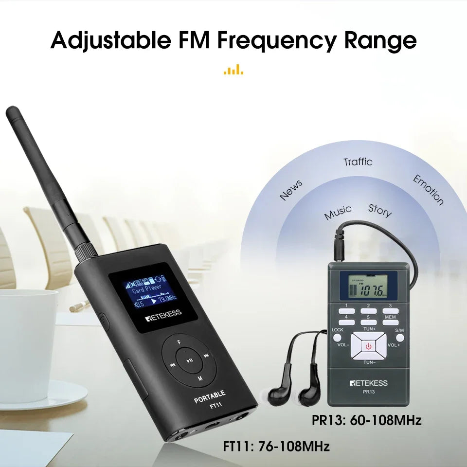 Retekess FT11 0.3W Wireless FM Broadcast Transmitter MP3 Portable for Church Car Meeting Support TF Card AUX Input