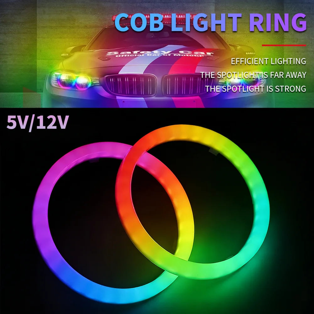 COB LED Ring 5V/12V WS2812 RGB Light Individually Addressable with Built-in IC Compatible with WS2811 27/48/74/96/120mm for Car