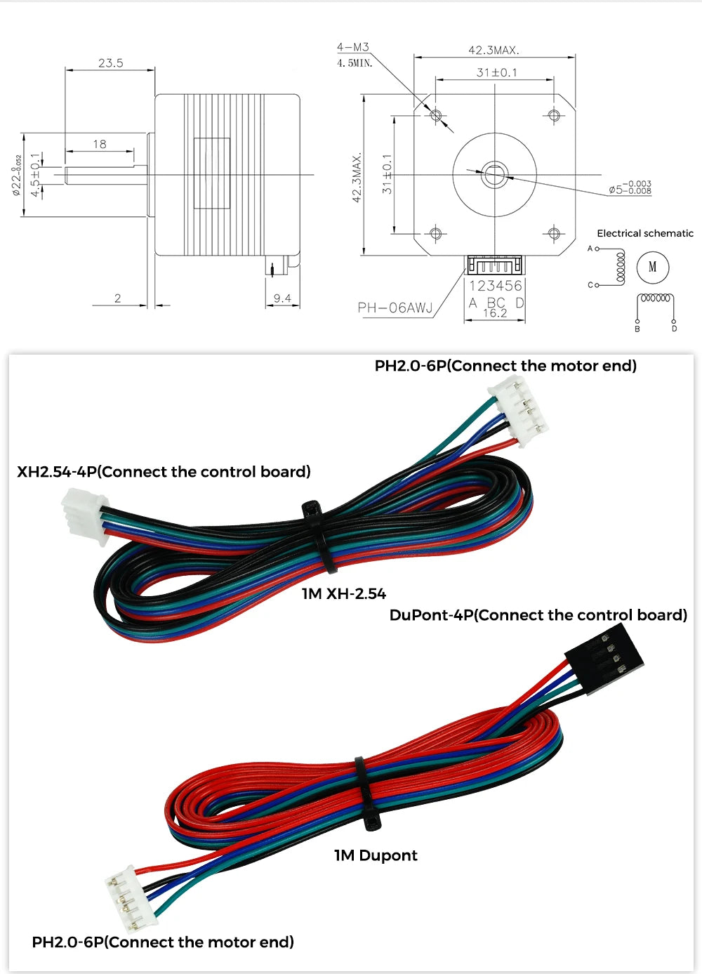 Usongshine Nema17 Stepper Motor 17HS4401 1.8 ° Motor 1.5A 42N.cm 42BYGH 4-lead For CNC Roter Laser Engraving Machine 3D Printer