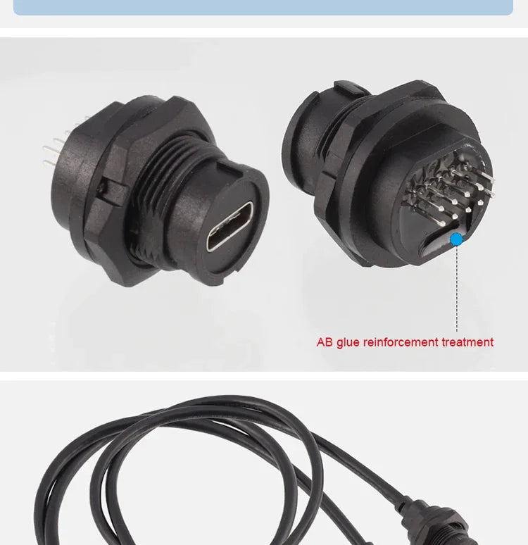 CAZN Waterproof IP67 IP68 Type C Female to Male PFC Flat Cable 3.1 Speed Bayonet-type Type-C 3.1 10GB