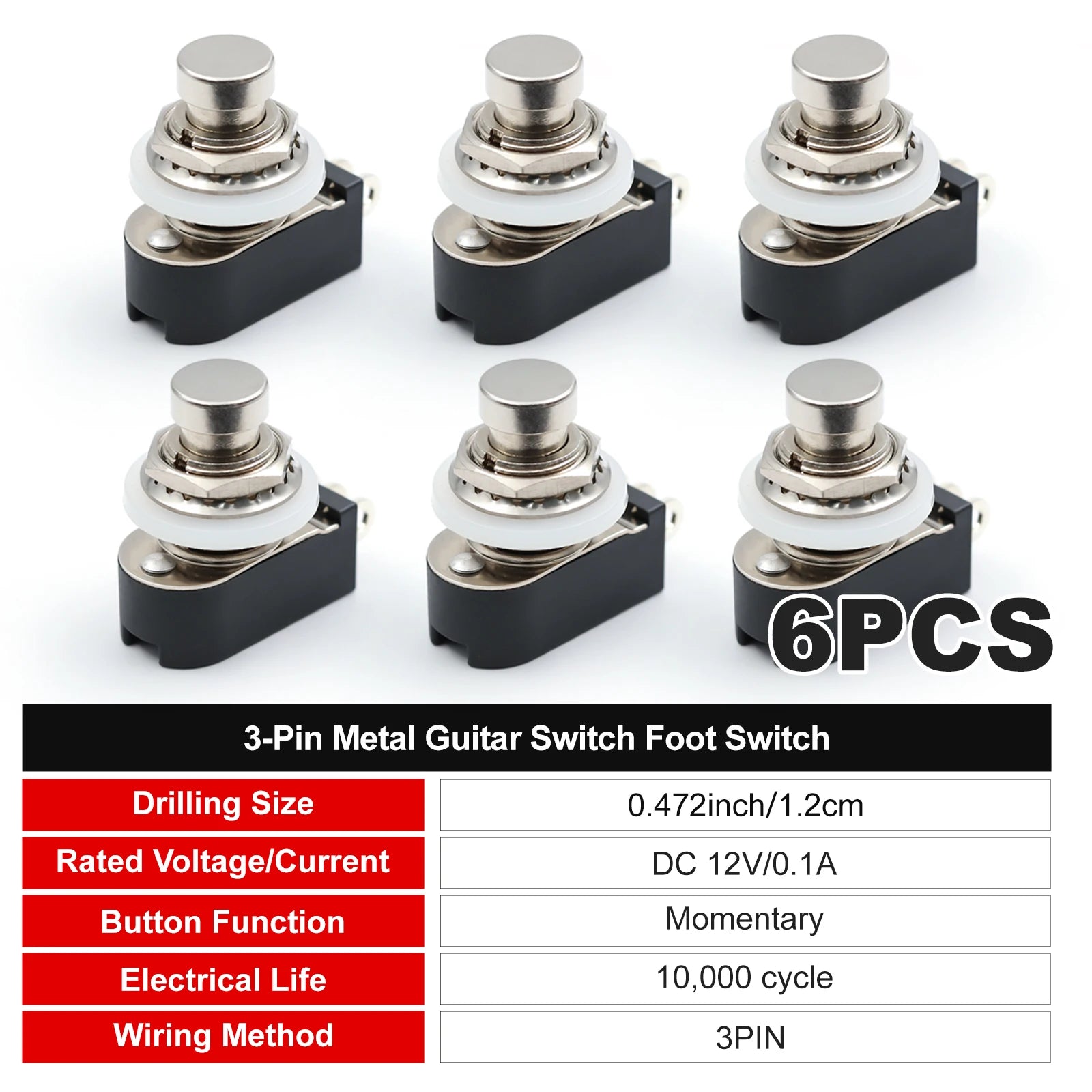 FILN SPST Momentary Soft Touch Push Button Stomp Foot Pedal Switch Electric Guitar Switch OFF-Momentary ON