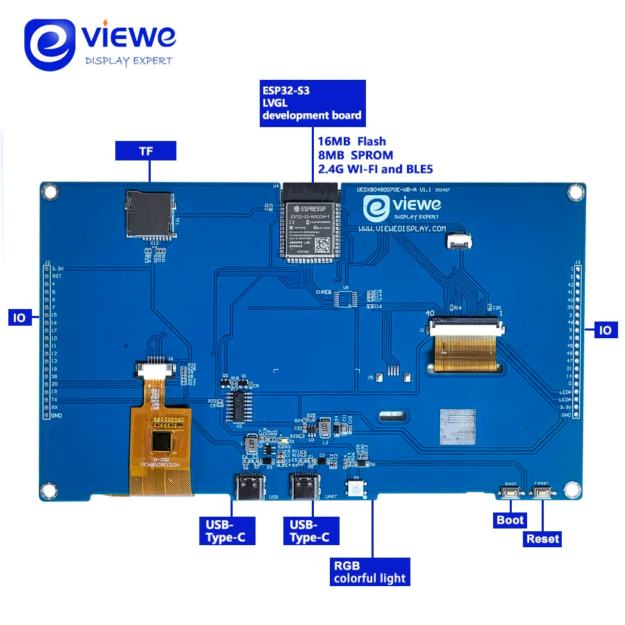 ESP32-S3 7 inch Capacitive Touch Screen Development Board IPS TFT Display Touch Screen Ar-duino LVGL WIFI BLe Uart Smart Module