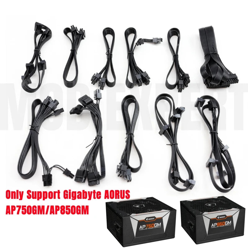 Modular Power Cable for GIGABYTE AORUS AP750GM AP850GM, GPU PCIe 8Pin 6+2Pin, CPU 4+4Pin, HDD SSD SATA Molex IDE 4Pin, ATX 24Pin