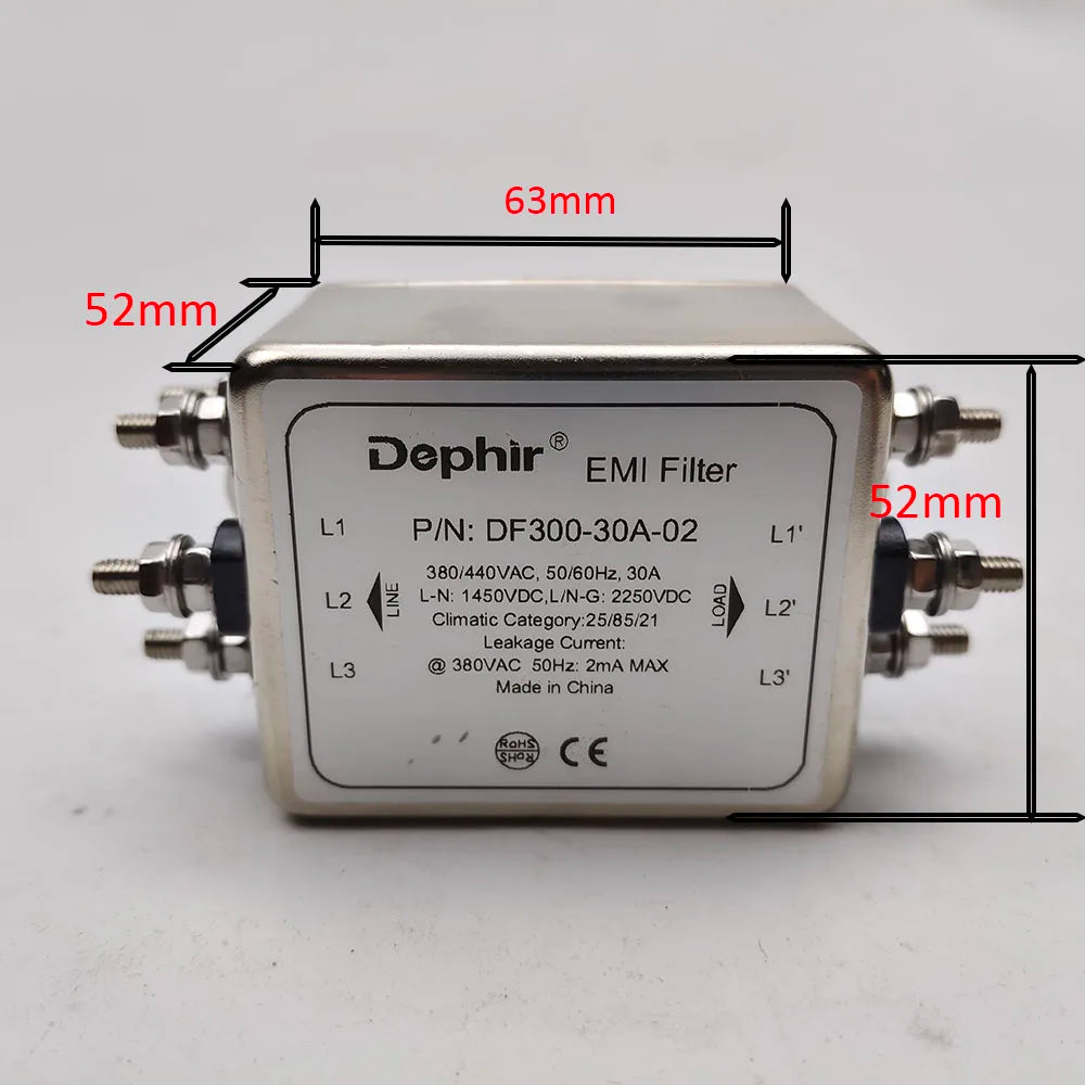 Professional 3 Phase EMI Power Filter 30A 380VAC for laser Engraving Machine cnc router, P/N: DF300-30A-02