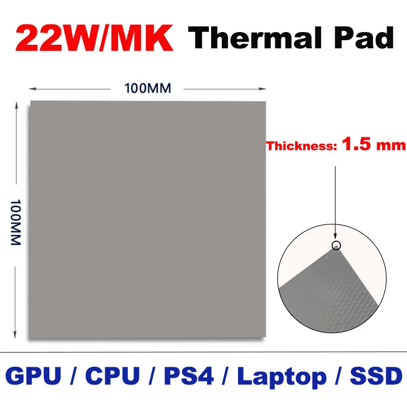 22W 100X50 /100x100 Thermal Pad Silicone Sheet 1mm 1.5mm 2mm 3mm Silicon Thermal Pads Gap Filler Cpu Gpu