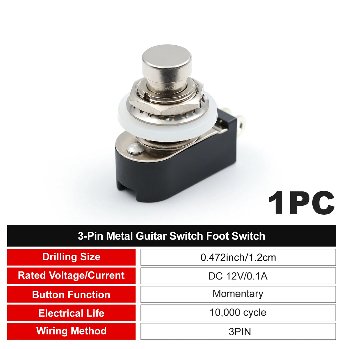 FILN SPST Momentary Soft Touch Push Button Stomp Foot Pedal Switch Electric Guitar Switch OFF-Momentary ON