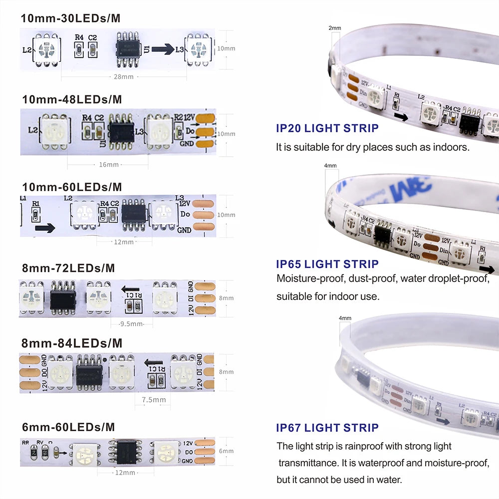 WS2811 LED Light Strip 30/48/60/84/96 LEDs/m DC12V White/Black PCB WS2811 LED Light Strip Addressable Digital Home Ambient Light