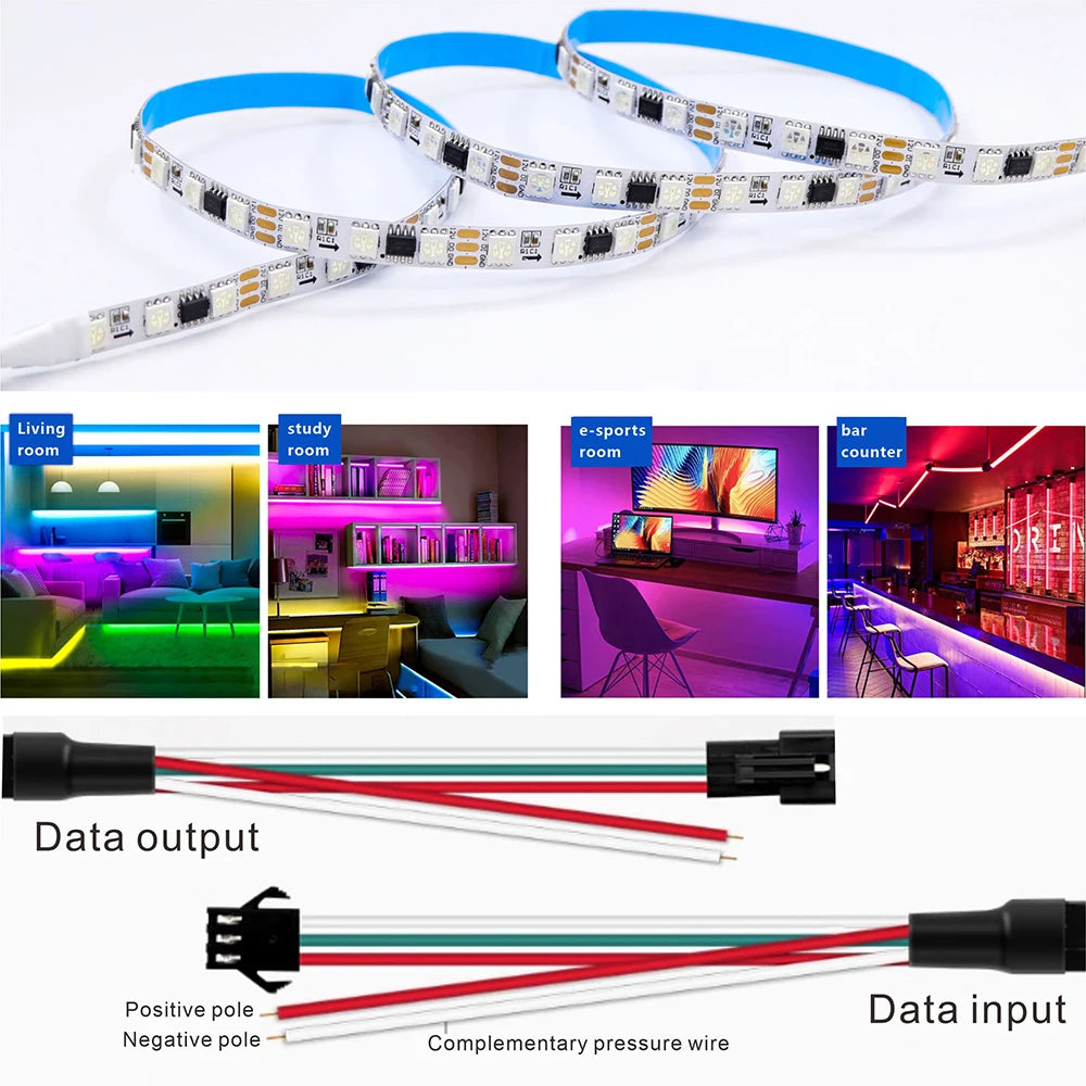 WS2811 LED Light Strip 30/48/60/84/96 LEDs/m DC12V White/Black PCB WS2811 LED Light Strip Addressable Digital Home Ambient Light