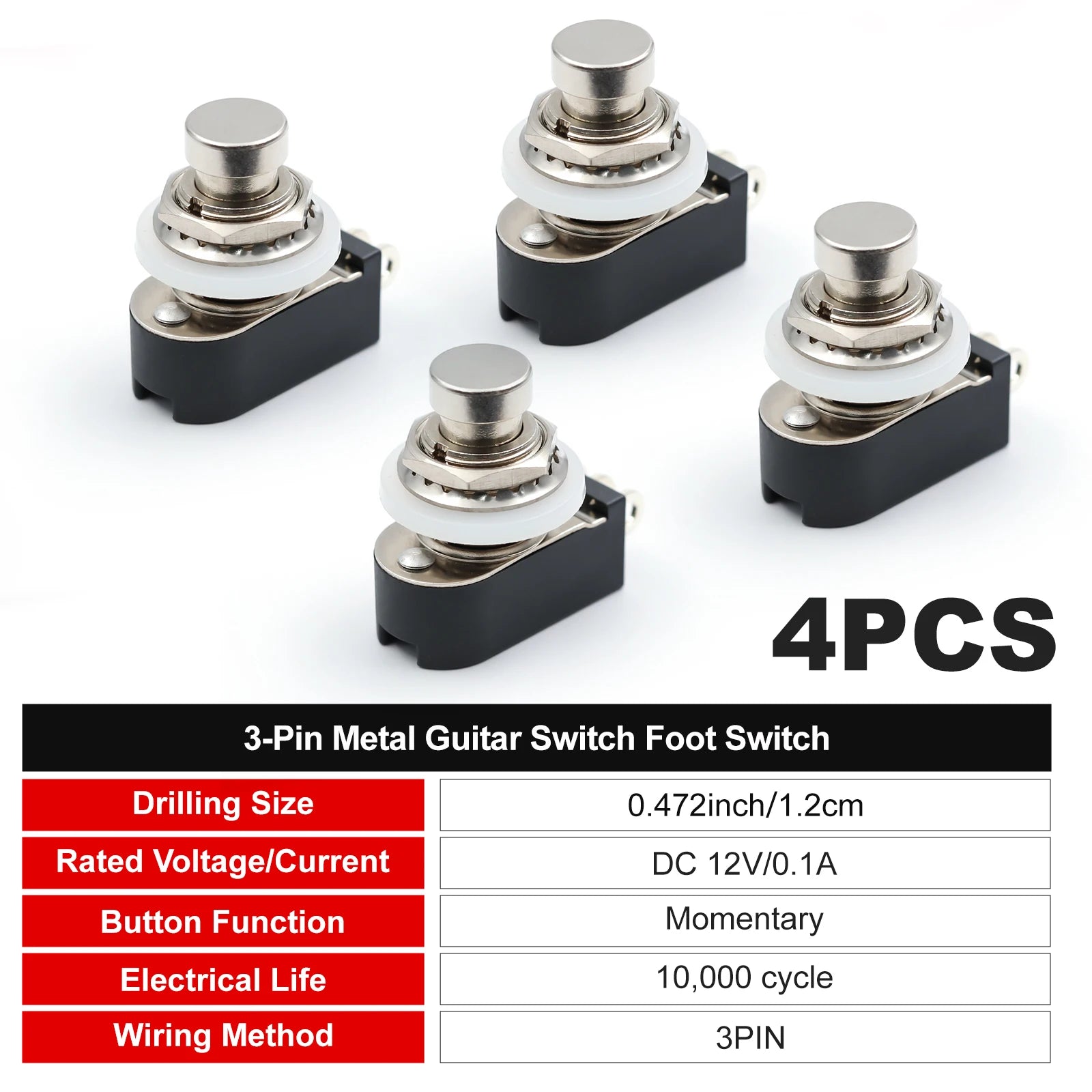 FILN SPST Momentary Soft Touch Push Button Stomp Foot Pedal Switch Electric Guitar Switch OFF-Momentary ON
