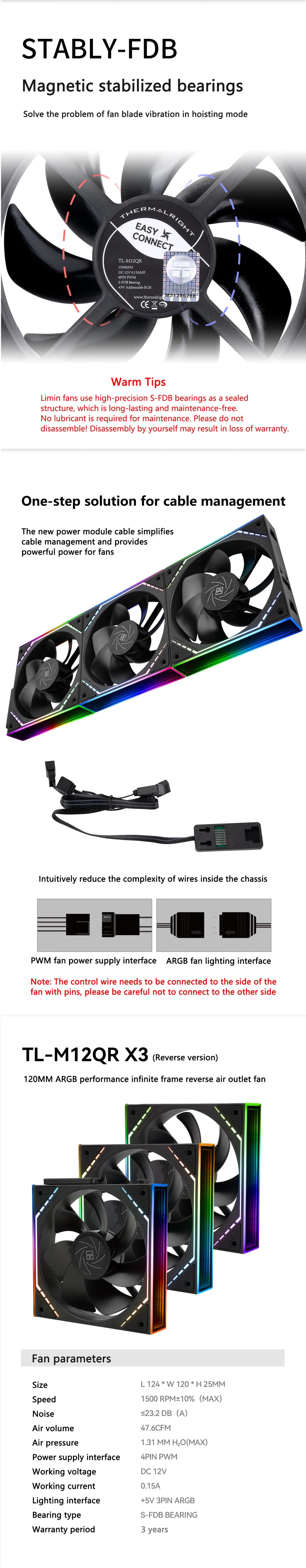 Thermalright TL-M12Q  Computer case cooling fan, wireless splicing/infinity frame/high performance fan