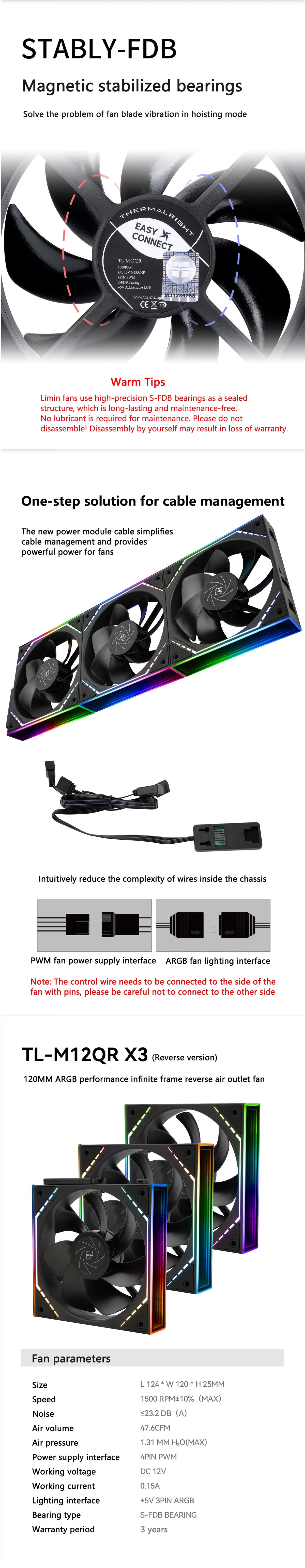 Thermalright TL-M12Q  Computer case cooling fan, wireless splicing/infinity frame/high performance fan
