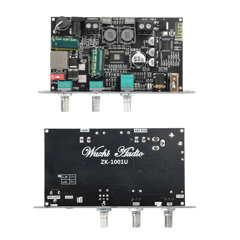 ZK-1001U TPA3116D2 Mono 100W Bluetooth 5.3 Amplifier Board 9-24V Boost AUX USB Bass Treble for DIY TWS Speaker