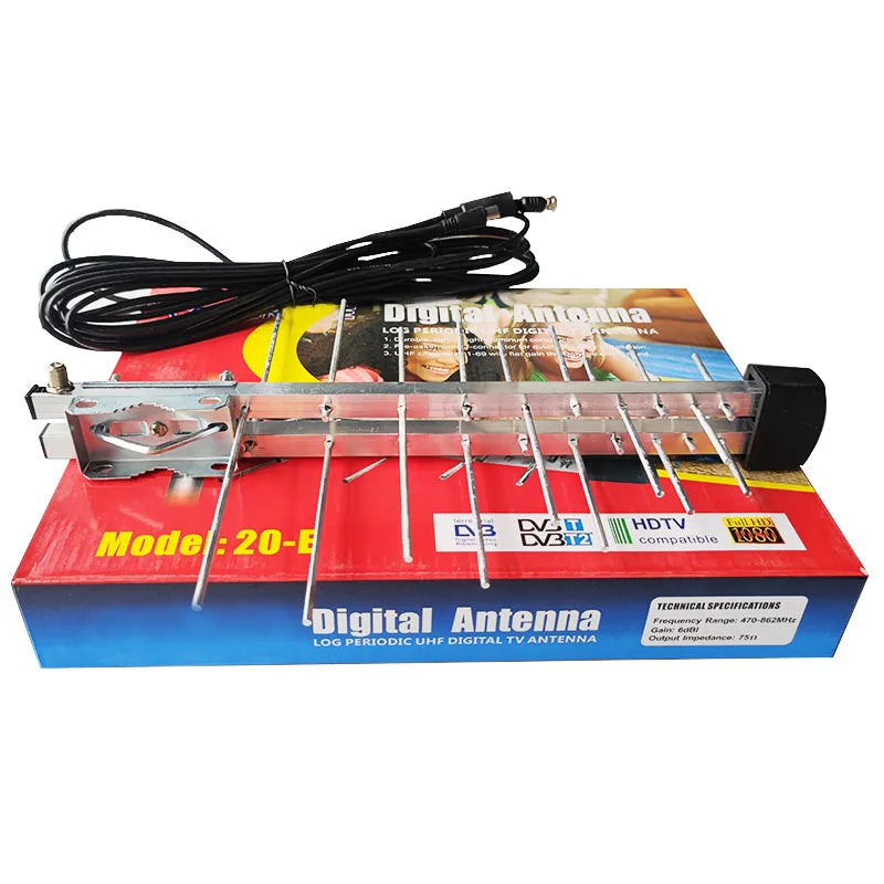 20 Unit Yagi Antenna DVB-T/T2 20E Digital HDTV TV Antenna With Cable Aluminum Strongest Signals Color Box