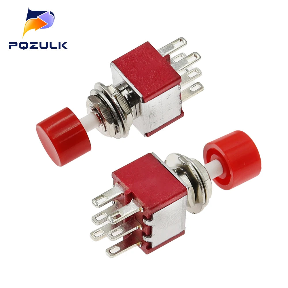 5PCS 10PCS PS-202 Mini 6MM 6Pin SPDT DPDT Momentary Push Button Switch 2A 250VAC 5A 120VAC Toggle Switch With Red Cap