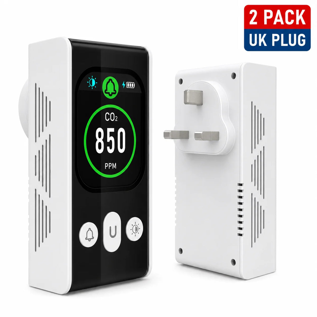 FABISENSE PTH-253N Plug-in CO2 Detector NDIR Air Quality Monitor 400-5000 PPM with Color Display and Adjustable Alarm