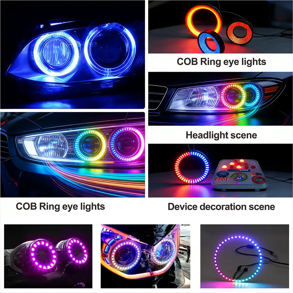 COB LED Ring 5V/12V WS2812 RGB Light Individually Addressable with Built-in IC Compatible with WS2811 27/48/74/96/120mm for Car