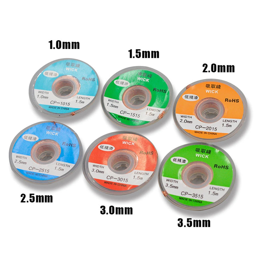 STONEGO 1.5mm 2mm 2.5mm 3mm 3.5mm Width 1.5M Length Desoldering Braid Welding Solder Remover Wick Wire Lead Cord Flux Repair
