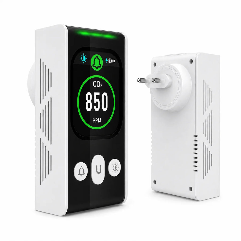 FABISENSE PTH-253N Plug-in CO2 Detector NDIR Air Quality Monitor 400-5000 PPM with Color Display and Adjustable Alarm