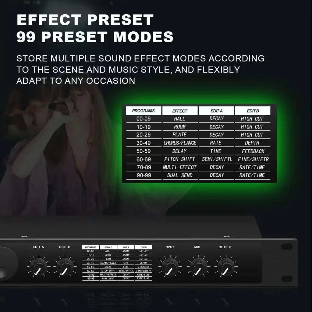 Dual-Channel Programmable Digital Effector 24-Bit Signal Processing Reverb Delay Ktv Stage Performance Effector