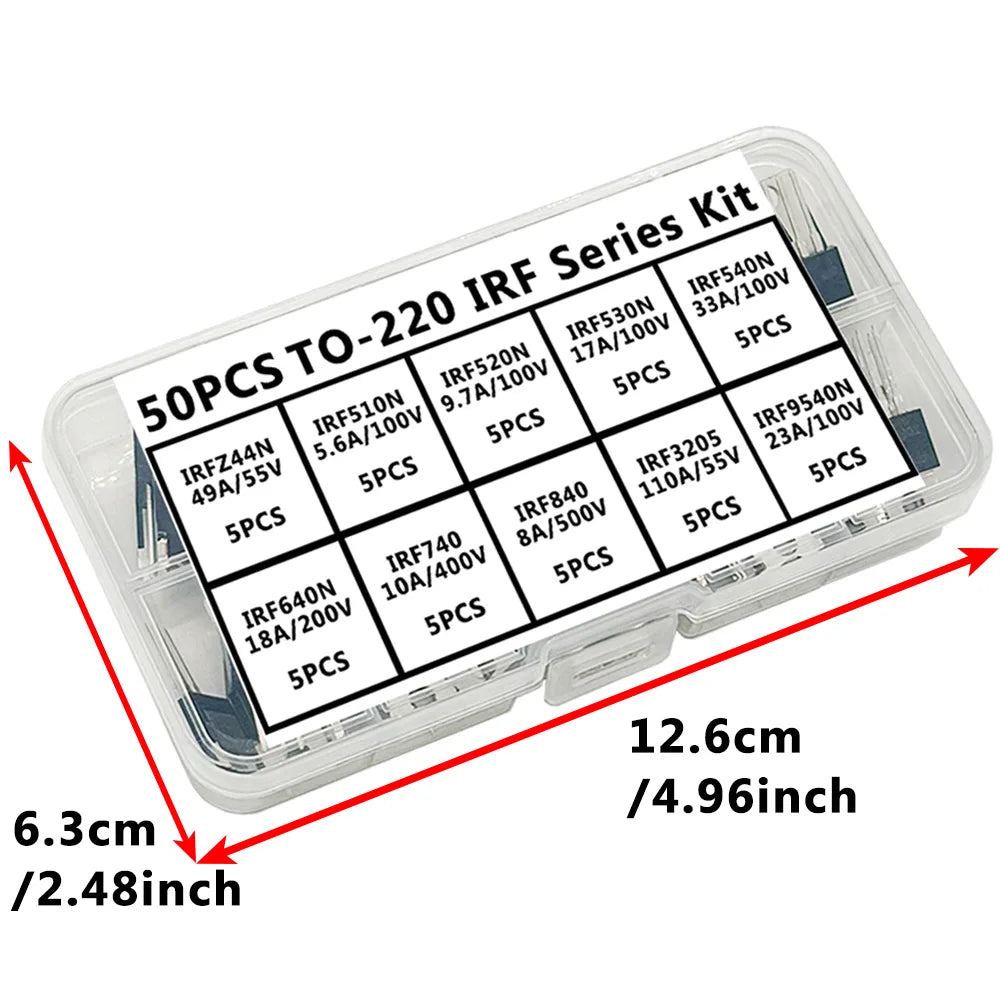 50PCS TO-220 IRF Series Kit IRFZ44N IRF510N IRF520N IRF530N IRF540N IRF640N IRF740 IRF840 IRF3205... MOSFET Power Transistor Kit