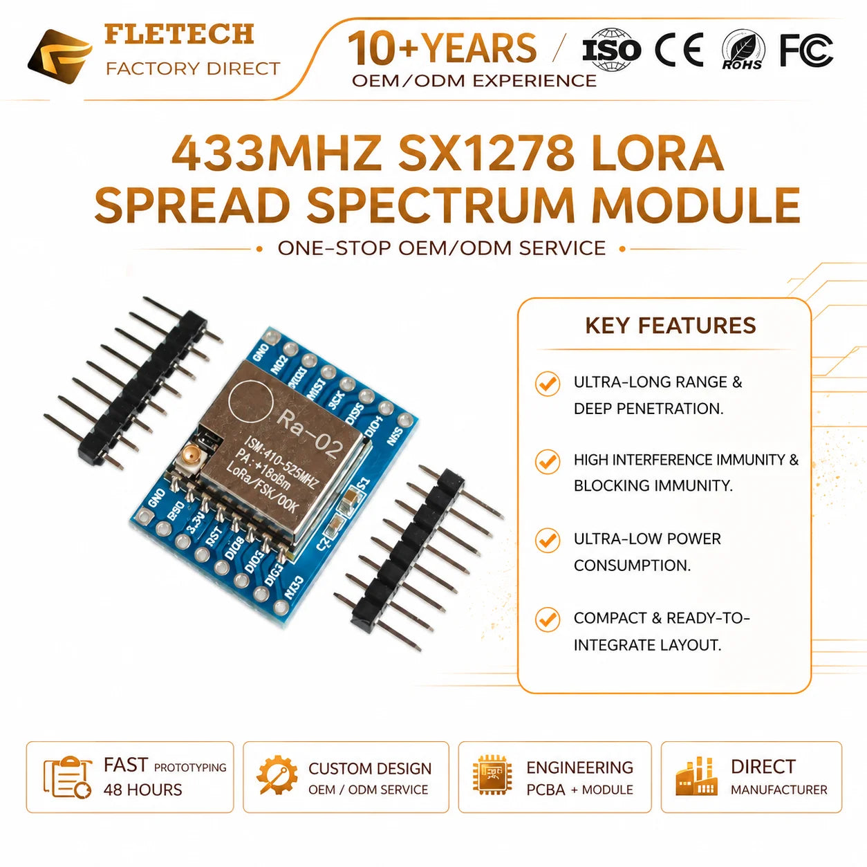 Ra-02 LoRa SX1278 Wireless RF Transceiver Module 433MHz | SPI Interface IPEX Base Wireless Breakout Board Smart Home IoT DIY