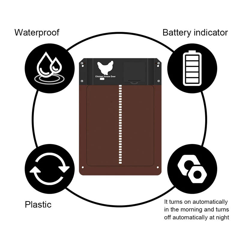 Automatic Chicken Coop Door Chicken House Door Light Sensor Farm Chicken Opener Pets Duck Cage Door Supplies Battery Powered
