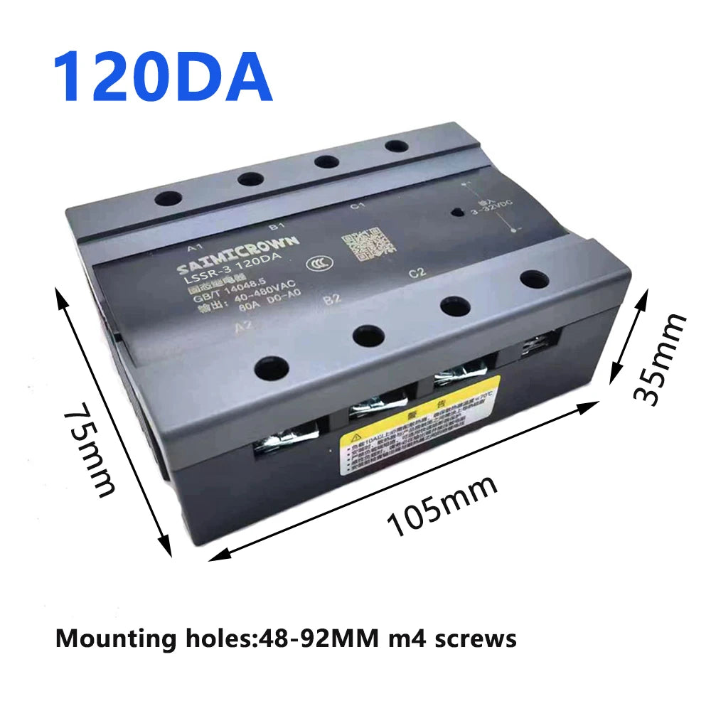 3 Phase 10A 25A 40A DA 60A 80A 100A 150 200A Three Phase SSR 3-32VDC Control 40-480V AC Solid State Relay SSR AC Three DC-AC