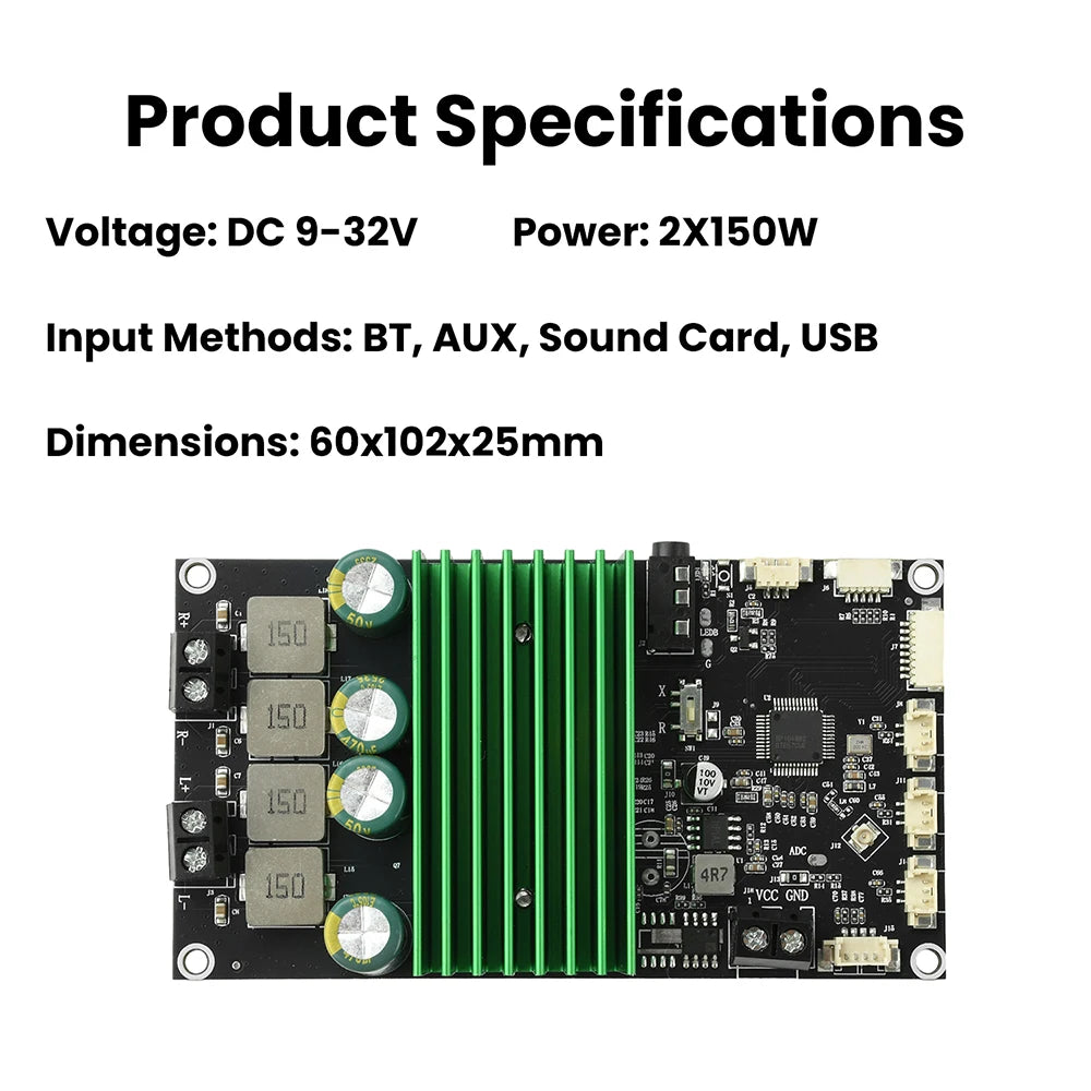 2X150W Bluetooth BT Amplifier Board Bass Enhancement EQ Adjustment Audio Amplifier Module with APP Tuning for DIY Car Audio