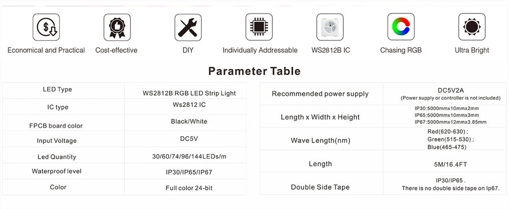 WS2812B WS2811 WS2815 WS2813 RGBIC LED Strip Lights 30/60/144 Pixels Per Meter Individually Addressable Smart Lights 5V/12V LED