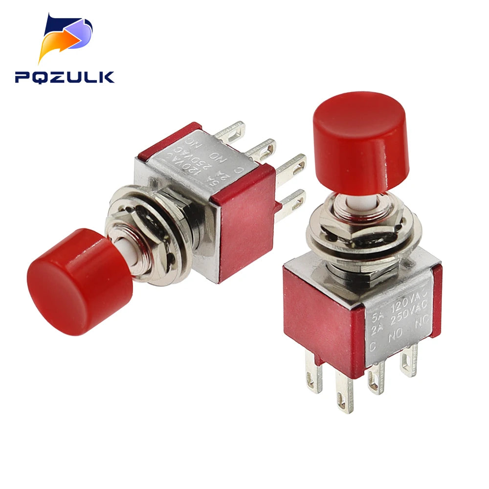 5PCS 10PCS PS-202 Mini 6MM 6Pin SPDT DPDT Momentary Push Button Switch 2A 250VAC 5A 120VAC Toggle Switch With Red Cap