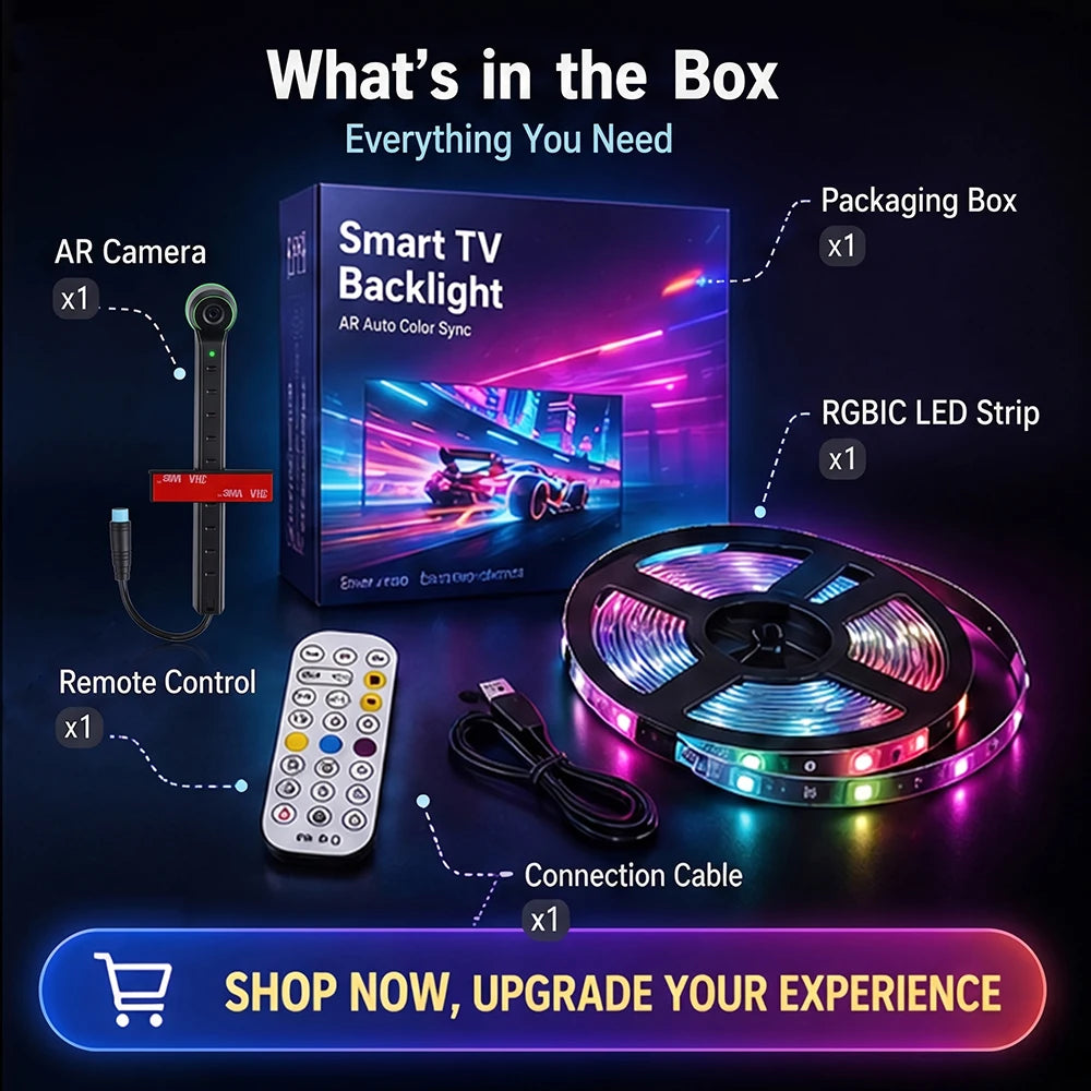 TV Led Backlight RGBIC LED Strip Light With AR Color Sensor App Control RGB Ambient Light for 55 to 85 Inch Screen Backlight