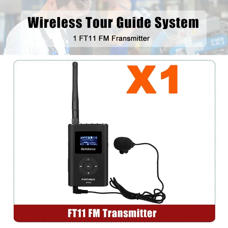 Retekess FT11 0.3W Wireless FM Broadcast Transmitter MP3 Portable for Church Car Meeting Support TF Card AUX Input