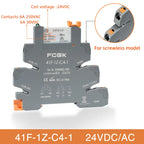 Din Rail Slim Relay Module 41F-1Z-C4-1 Integrated PCB Mount Power Relay With Relay Holder 12V 24V ACDC 220V Relay Socket 6.2mm