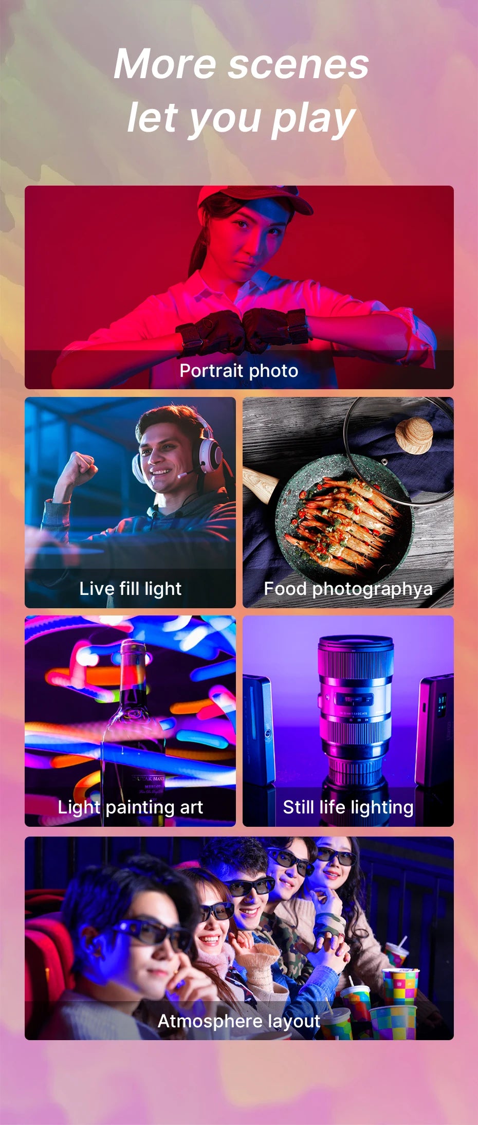 Ulanzi VL120 RGB Camera Light with Diffuser 2500-9000K CRI 95+ 3100mAh LED Video Light Panel for Camera Phone Photography Lights