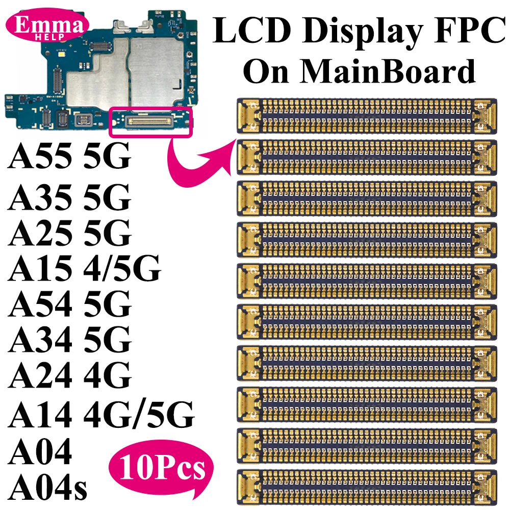 10pcs Connector FPC LCD Screen Motherboard For Samsung A15 A55 A35 A25 A05 A54 A34 A24 A14 A04  Display FPC On Board  78pin