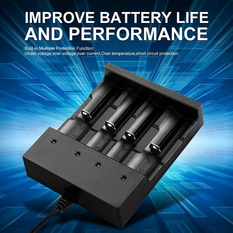 Skywolfeye 4 Bay Smart Universal Charger for 3.7V Rechargeable Li-ion Batteries Compatible 18650 26650 22650 14500 16340(CR123)