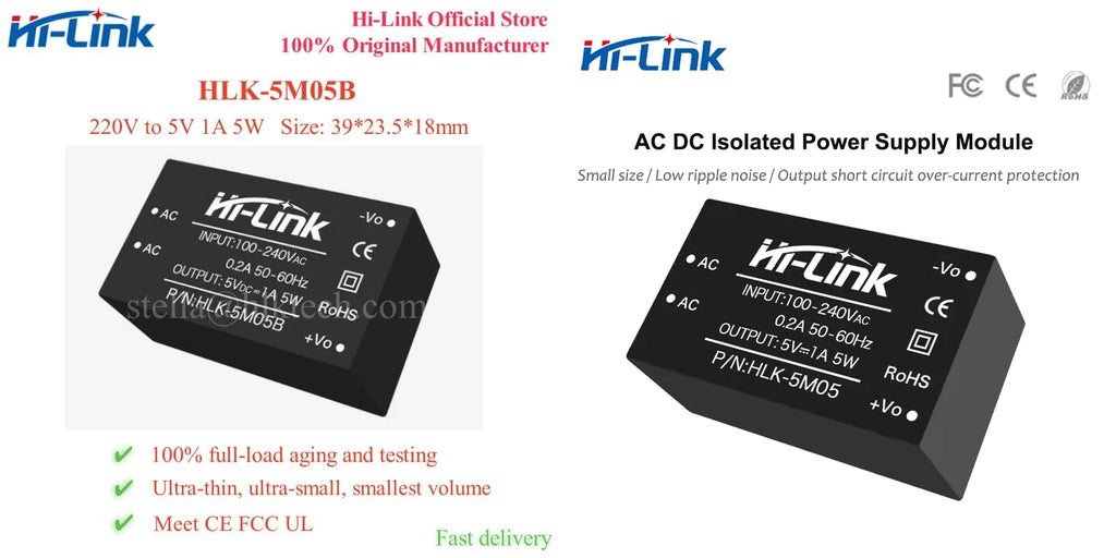Hi-Link 10pcs/lot HLK-5M05B 5V 1A AC DC Switching Power Supply Module Voltage Step Down Integrated Circuit Compatible with 5M05