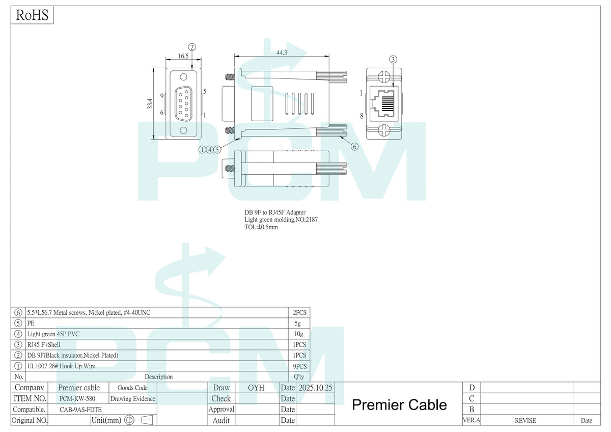 DB9 to RJ45 Female Socket Jack Console Adapter Connector Cable Cisco Compatible CAB-9AS-FDTE for RS232 Terminal POS Modem