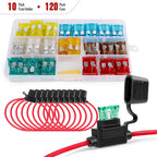 120PCS Mini/Standard  ATM/APM Blade Fuse 5A/7.5A/10A/15A/20A/25A/30A AMP Set with 10 Pack 14AWG ATC/ATO Inline Fuse Holder