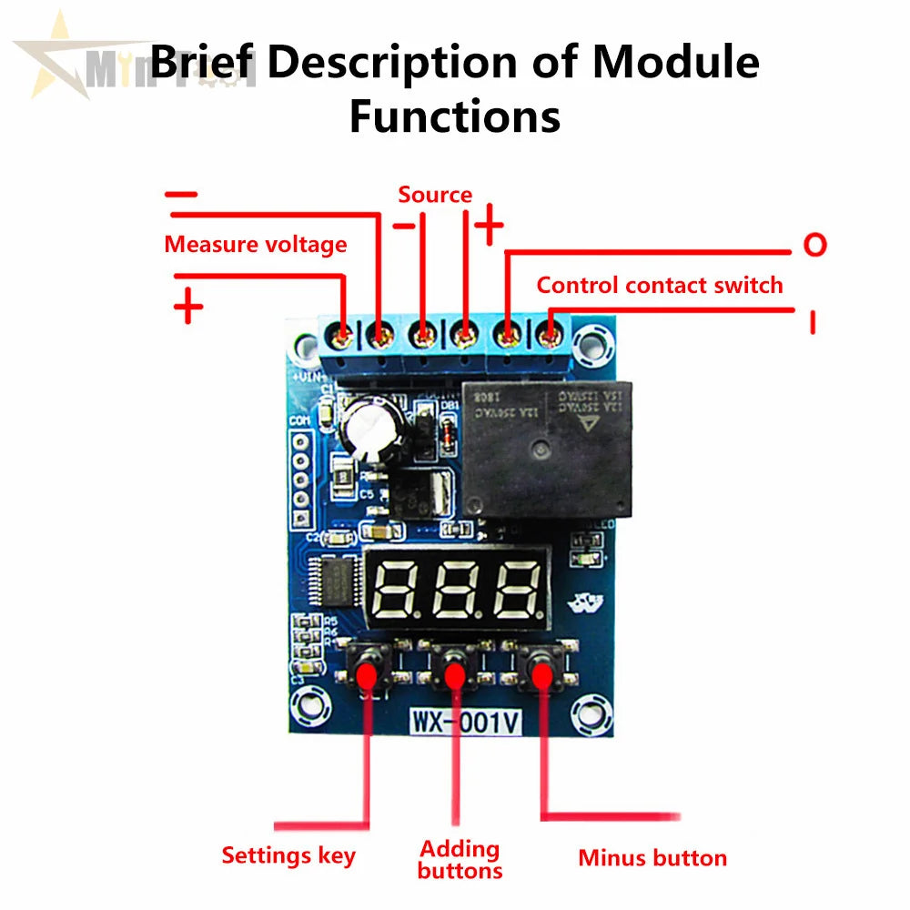 DC12V Voltage Detection Module Relay Switch Charging Discharge Monitoring Protection Power Supply Accessories