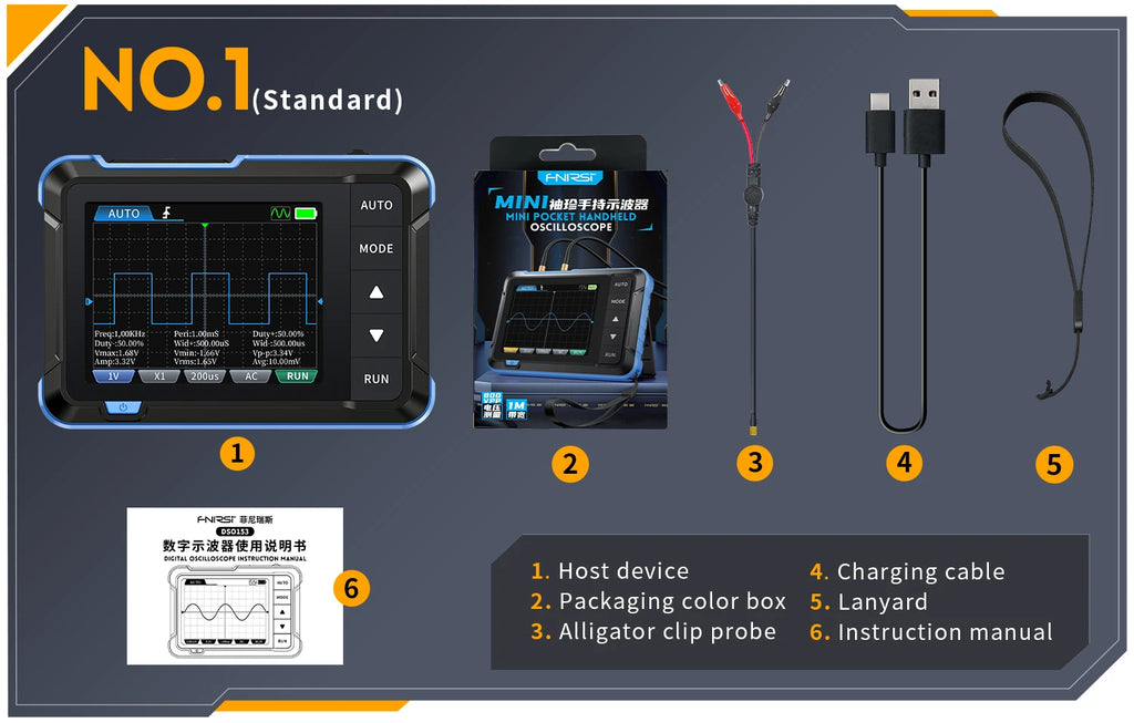 FNIRSI DSO-152 DSO-153 DSO510 Handheld Digital Oscilloscope 200KHz/1MHz/10MHz Bandwidth
