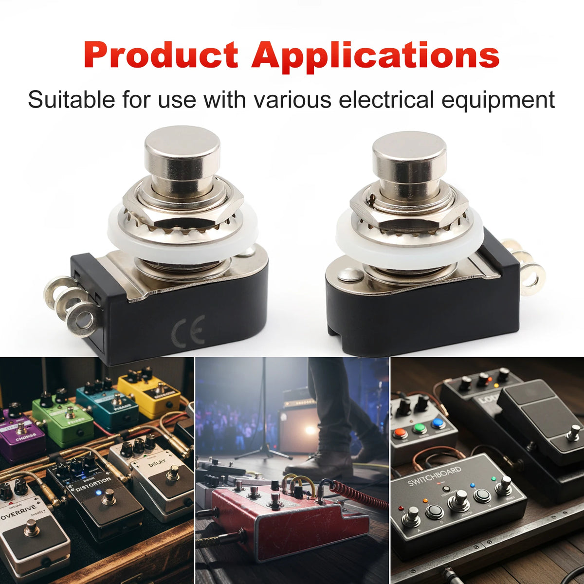 FILN SPST Momentary Soft Touch Push Button Stomp Foot Pedal Switch Electric Guitar Switch OFF-Momentary ON