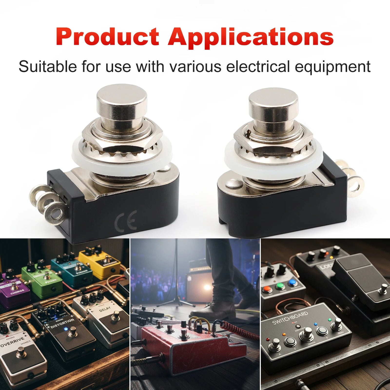 FILN SPST Momentary Soft Touch Push Button Stomp Foot Pedal Switch Electric Guitar Switch OFF-Momentary ON