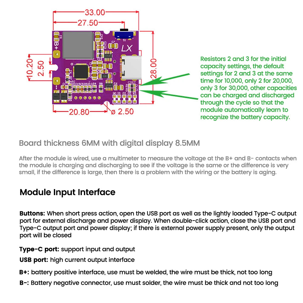 22.5W Mobile Power Module Power Bank Bidirectional Fast Charging Circuit Board With Digital/Light Type-C USB Suppor PD/QC3.0 2.0