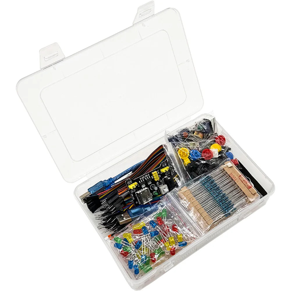 Electronics DIY Starter Learning Kit for arduino R3 board, MB-102 Dupont wire USB cable jumper wire resistor, Button switch, LED