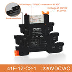 Din Rail Slim Relay Module 41F-1Z-C4-1 Integrated PCB Mount Power Relay With Relay Holder 12V 24V ACDC 220V Relay Socket 6.2mm