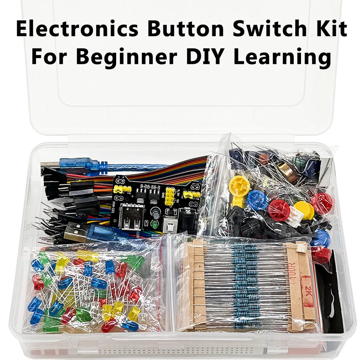 Electronics DIY Starter Learning Kit for arduino R3 board, MB-102 Dupont wire USB cable jumper wire resistor, Button switch, LED