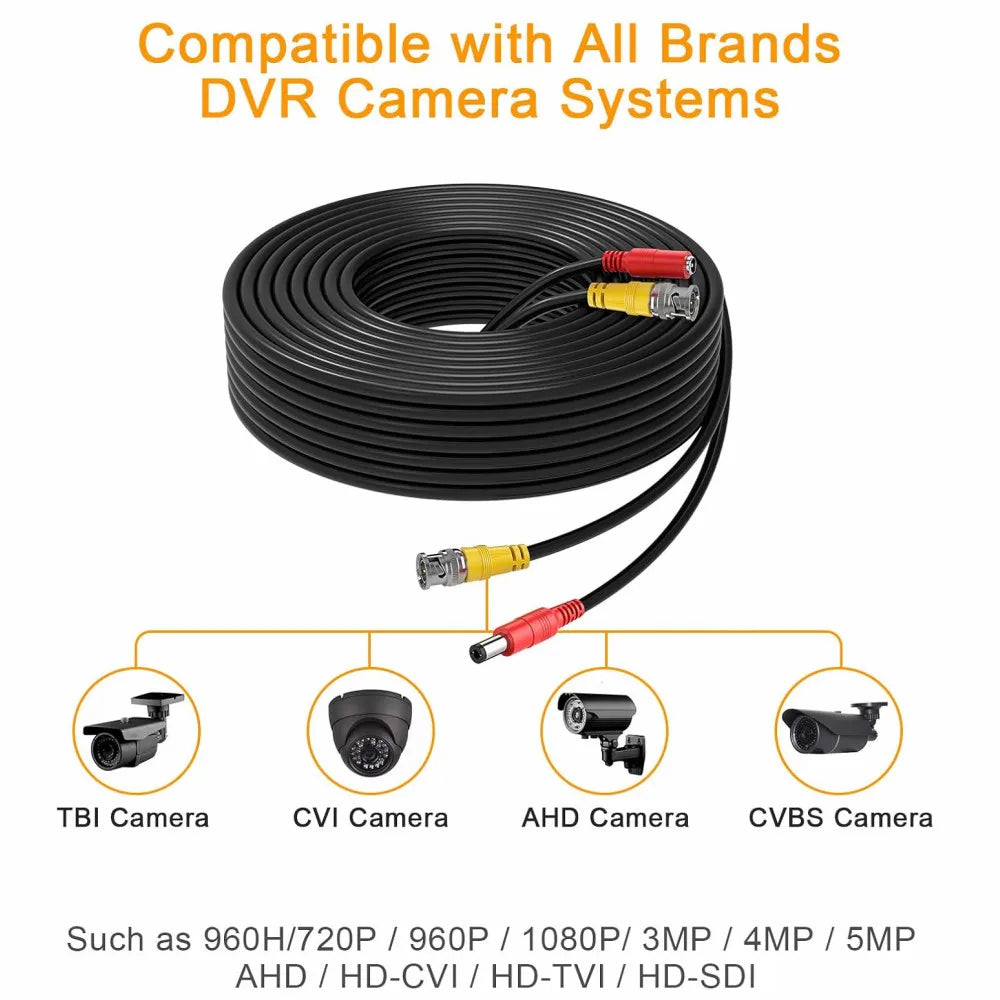 BNC Cable 2 IN 1 BNC Video and Power Security Camera Wire BNC Extension Cable with 2 Female Connectors for AHD DVR System